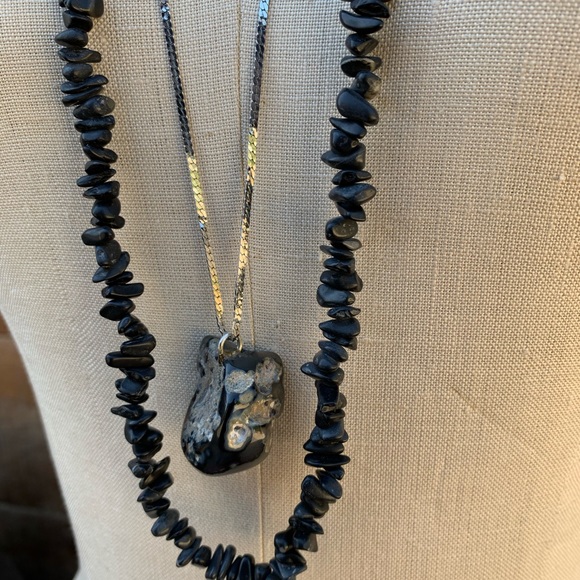 Pair Black Charcoal Gray Natural Stone Necklaces - Picture 6 of 9